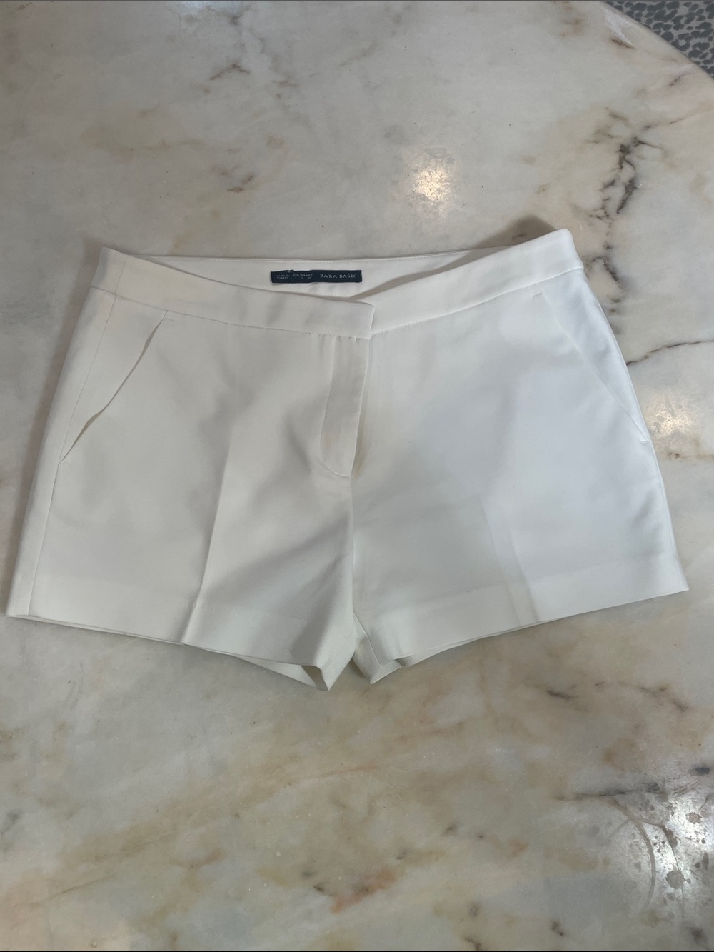 Zara Cream High-Waist Tailored Shorts